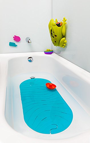 Boon B11192 RIPPLE Textured Non Slip Baby Bath Tub Mat with Hanging Hook and Drain Holes, Blue - style: Ripple