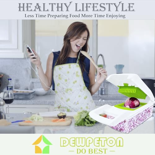 Pro-Series 20-in-1 Vegetable Chopper, Dewpeton Mandoline Slicer, Veggie Chopper, Food Chopper with Container, Vegetable Cutter Chopper & Spiralizer for Onion Salad (Home Essential Gadget & Kitchen) - color: White, size: 10 Blades