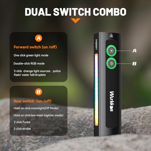 Wurkkos HD01 Flat EDC Flashlight with RGB and Green Light, 1200 Lumens Rechargeable LED Flashlight, Triple Light Sources Pocket Lights, Magnetic Flashlight for Camping, Work, Emergency - color: HD01