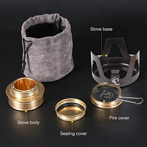 REDCAMP Mini Alcohol Stove for Backpacking, Lightweight Brass Spirit Burner with Aluminium Stand for Camping Hiking, Black - color: Black