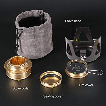 REDCAMP Mini Alcohol Stove for Backpacking, Lightweight Brass Spirit Burner with Aluminium Stand for Camping Hiking, Black - color: Black