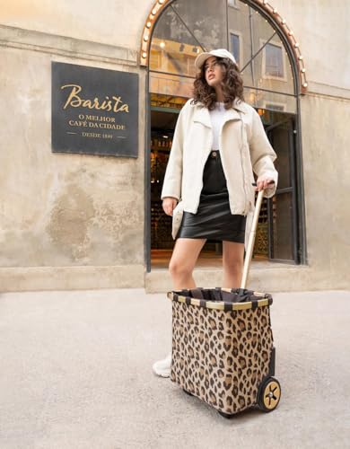 reisenthel carrycruiser Frame Leo Macchiato - Portable Shopping Trolley with Sturdy Aluminum Frame, Shoulder Strap and Removable mesh Inner Bag -Water-Repellent - color: Leo Macchiato