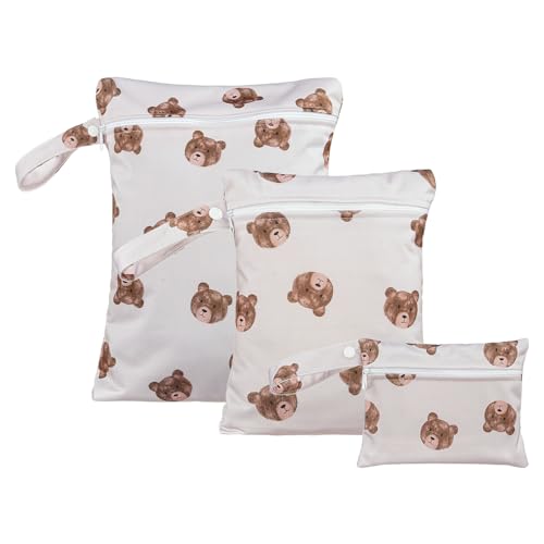 Happy Flute 3 Set Wet Bag Storage Bag Zipper Waterproof Washable | Travel Bags, Beach, Pool, Gym Bag for Cloth Diaper, Swimsuits & Wet Clothes(HF01) - color: HF01
