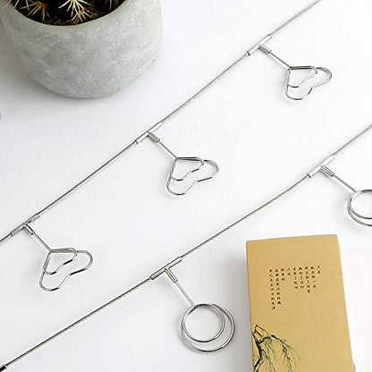 TFu Multi-Purpose Steel Wall Hanging Photo Display Cable Wire Rod String with 12 Clips for Hanging Photos Notes and Artworks (Heart Shape Clip) - size: Heart shape clip