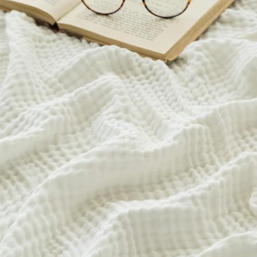 EMME Muslin Blankets for Adults Throw Blanket for Couch Breathable Gauze Soft Lightweight Airy White Throw 50" x 60" - color: 04 - White, size: Throw (50" x 60")