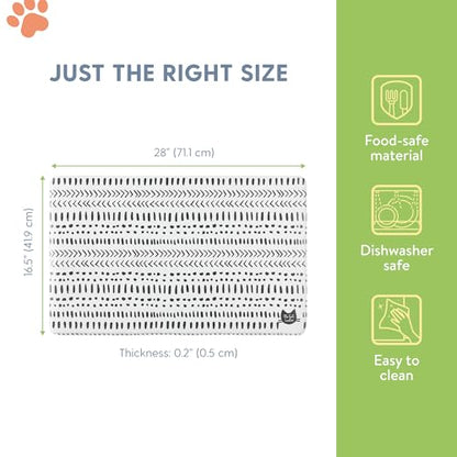 The Cat Ladies Cat Feeding Mat - Waterproof & Dishwasher Safe Small Pet Eating Placemat - Cat & Dog Food Mats for Food and Water Bowl - Protect Floors from Mess - Tribal Print - color: Black and White Tribal