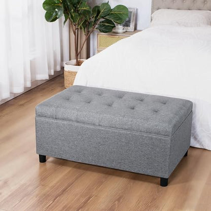 Joveco Rectangular Lift Top Storage Ottoman Bench,Linen Storage Bench for Living Room Entryway Bedroom,Linen Gray - color: Linen Gray