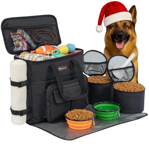 Modoker Dog Travel Bag with 2 Collapsible Dog Bowls, 1 Dog Backpack, Airline Approved Pet Travel BagOrganizer for Supplies & Accessories, 2 Travel Dog Food Container, Black - color: Sleek Black