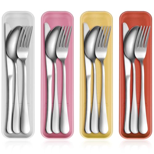 Yinkin 4 Pack Portable Travel Utensils Set with Case Reusable Stainless Steel Silverware Flatware Camping Cutlery Include Fork Spoon Knife for Work School Dishwasher Safe (Sunrise Series) - color: Sunrise Series