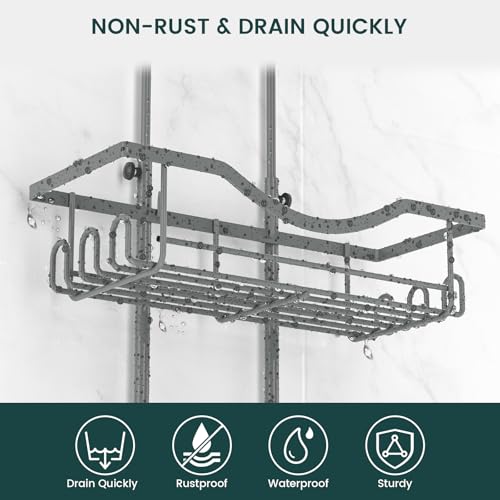 REINHARDT Shower Caddy Hanging Adjustable, Extended Length Rustproof Shower Caddy Over Shower Head with Hooks Soap Holder, Large Capacity Shower Organizer Anti-Swing Bathroom Organizer, Grey - color: Grey