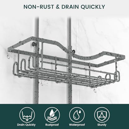 REINHARDT Shower Caddy Hanging Adjustable, Extended Length Rustproof Shower Caddy Over Shower Head with Hooks Soap Holder, Large Capacity Shower Organizer Anti-Swing Bathroom Organizer, Grey - color: Grey