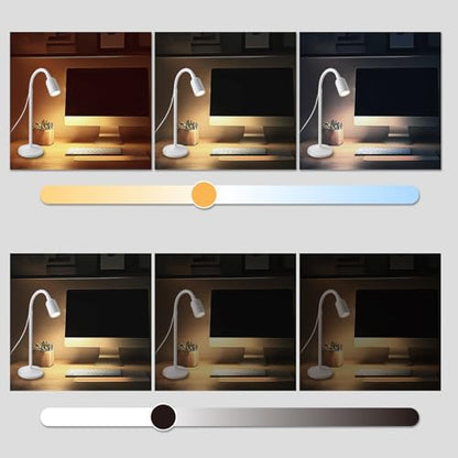 DAMI Dimmable LED Desk Lamp USB Powered, 3 Color Modes Flexible Gooseneck Reading Light, Eye-Caring Small Table Lamp for Home Office Study Bedroom Dorm Bedside - White - color: White