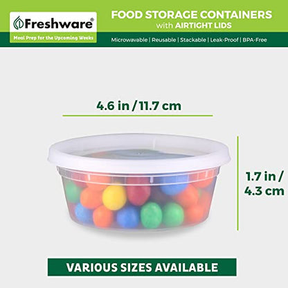 Freshware Food Storage Containers [50 Set] 8 oz Plastic Deli Containers with Lids, Slime, Soup, Meal Prep Containers, BPA Free, Stackable, Leakproof, Microwave, Dishwasher and Freezer Safe - size: 8 oz, 50-Pack