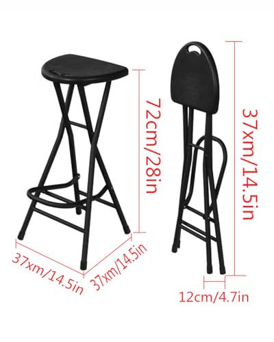 28 inch Black Bar Stool,Portable Stool for Adults Foldable Stools | with Handle,Collapsible Heart-Shaped Folding Counter Height Stools Chair for Camping Kitchen,Loads 250 Lbs,1 Pack