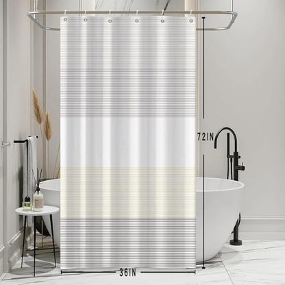 Boho Shower Curtain for Bathroom 36x72 inches White Grey Lines Waterproof Shower Curtain Set with Hooks Bohemian Stripe Fabric Stall RV Shower Curtains - color: Beige, size: 36"W x 72"L (Pack of 1)