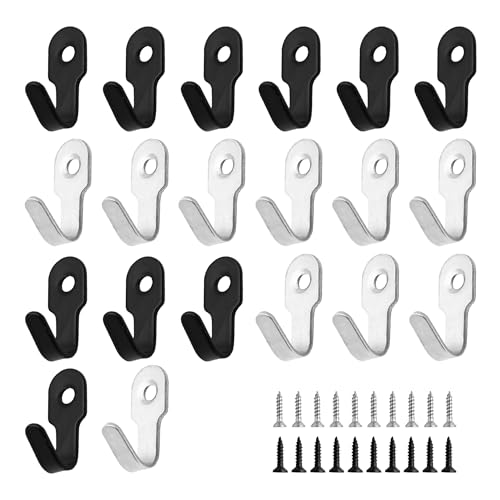 20Pcs with Screws Wall Mounted Coat Hooks, Heavy Duty Metal Hanger Hook for Towel, Key, Robe, Bag, Cap, Mug, Closet, Door, Bathroom, Kitchen, Organizer Storage Hook Set (Black&Silver) - color: Black&Silver