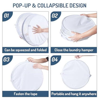 Seiritex Mesh Popup Laundry Hamper 115L Collapsible Laundry Basket Extra Large Capacity Foldable Clothing Storage Basket with Handles No Lid 26 H x 18 W x 18 L (White) - color: White-1