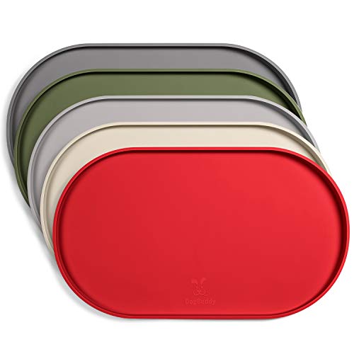 DogBuddy Dog Food Mat - Waterproof Dog Bowl Mat, Silicone Pet Mat for Food and Water Bowls, Nonslip Pet Feeding Mat with Edges, Dogs Food Mats for Floors, Puppy Supplies (Large, Red) - color: Red, size: 24x14 Inch (Pack of 1)