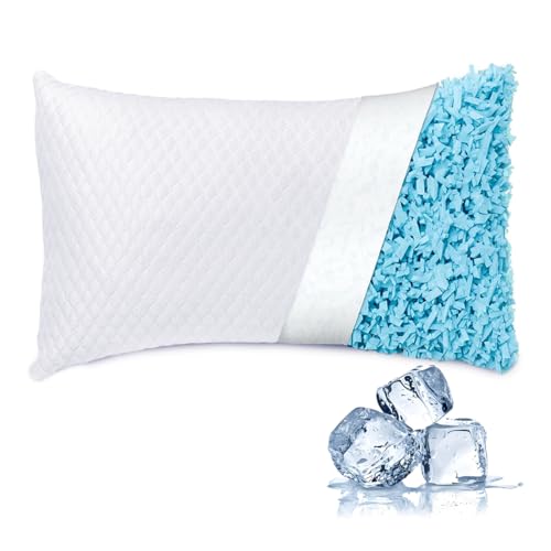 NTCOCO Cooling Bed Pillows Standard Size for Sleeping Shredded Memory Foam Bed Pillows Adjustable Gel for Side Stomach Back Sleepers Washable Removable Cover - color: White-colling Basic, size: Standard (1-Pack)