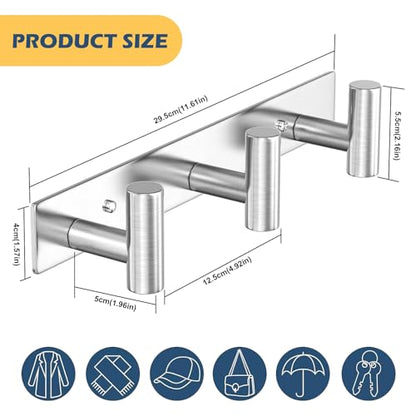 HUFEEOH Coat Hooks Wall Mount, Stainless Steel 3 Hooks Wall Hooks T Shaped Coat Hanger Wall Mount, Heavy Duty Silver Towel Hooks Purse Rack for Hanging - color: Silver, size: 1 Pack "T" shape 3 hooks
