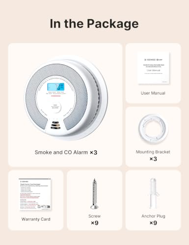 X-Sense Smoke Detector Carbon Monoxide Detector Combo, SC07, 3-Pack | 10-Year Sealed Battery (Not Hardwired), 2-in-1 Smoke & CO Detection, LCD Display, UL 217 & UL 2034 Certified - size: 3-Pack
