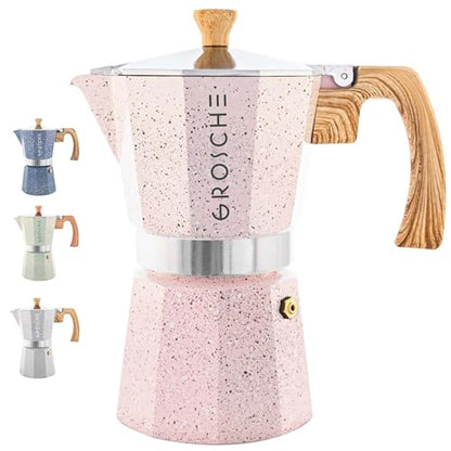 GROSCHE Milano Moka pot, Stovetop Espresso maker, Greca Coffee Maker, Stovetop coffee maker and espresso maker percolator (Pink, 6 cup) - color: Pink, size: 6 espresso cups