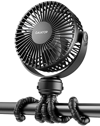 Gaiatop Mini Portable Stroller Fan, Battery Operated Small Clip on, Detachable 3 Speed Rechargeable, 360° Rotate Flexible Tripod Better Cooling for Car Seat Crib Treadmill Travel Black - color: black