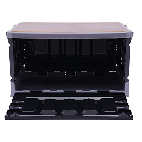 PP Folding Storage Boxes, Outdoor Portable Camping Storage Box Folding Box Table Equipment, Camping Organizer for Trunks, Study Rooms (Black&Grey)