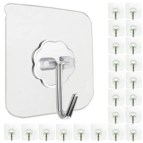 Jwxstore 24 Pack Adhesive Wall Hooks 33LB Heavy Duty No Drill Transparent Waterproof Hooks for Bathroom Kitchen Towel Coat Office Home Outdoor - size: 24 Pack