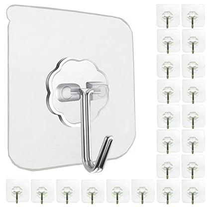 Jwxstore 24 Pack Adhesive Wall Hooks 33LB Heavy Duty No Drill Transparent Waterproof Hooks for Bathroom Kitchen Towel Coat Office Home Outdoor - size: 24 Pack