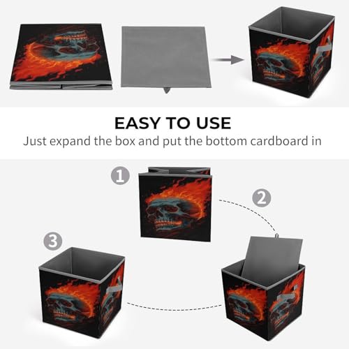 Flame Skull Foldable Storage Box with Handle Organizer Containers for Home Office Clothes Office Supplies - color: style-8