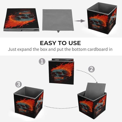 Flame Skull Foldable Storage Box with Handle Organizer Containers for Home Office Clothes Office Supplies - color: style-8