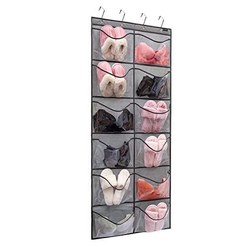 Extra Large Pockets Shoe Organizer Hanging Shoe Rack Organizer for Bedroom Shoe Storage Bathroom Shoe Holder (12 Large Pockets-Grey) - color: 12 Large Pockets-Grey