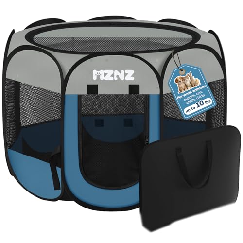 Dog Cat Playpen, Portable Small Animal Playpen Crate Indoor for Dogs Cats Rabbits, Foldable Guinea Pigs Bunny Cage Enclosure Outdoor, Pop Up Dogs Cats Tent Kennel with Carrying Case, Grey Blue - color: Grey Blue, size: Small (29"L x 29"W x 17"H)