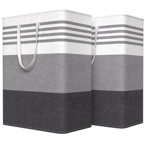 WOWBOX 2 Pack Laundry Baskets, Laundry Hampers, Freestanding Dirty Clothes Hampers with Reinforced Handles & Cross Stitch & Waterproof Coating, for Laundry Bedroom Bathroom Dorm,125L Grey - color: Grey, size: 125L