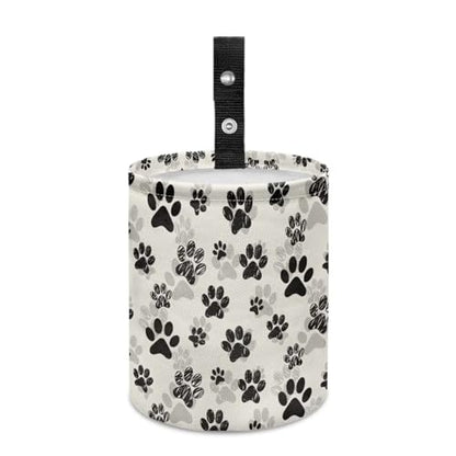 Renewold Car Trash Can Car Trash Bag Foldable Hanging Dog Paw Black Beige Trash Bin Garbage Can Adjustable Button Straps Home Office Camping Picnic Beach Storage Organizer Bag Container - color: Dog Paw Black Beige