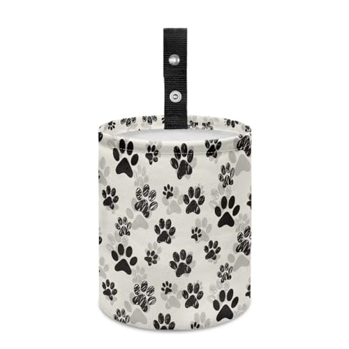 Renewold Car Trash Can Car Trash Bag Foldable Hanging Dog Paw Black Beige Trash Bin Garbage Can Adjustable Button Straps Home Office Camping Picnic Beach Storage Organizer Bag Container - color: Dog Paw Black Beige