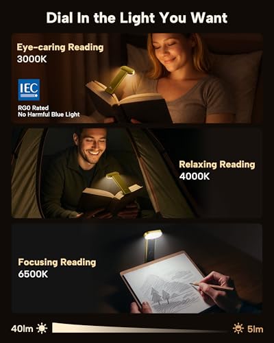 86lux Book Light, Reading Light for Book in Bed, USB Rechargeable LED Night Light with 3 Colors & Stepless Dimming, Aluminum Alloy Bookmark Light for Book Lovers, Yellow - color: Yellow