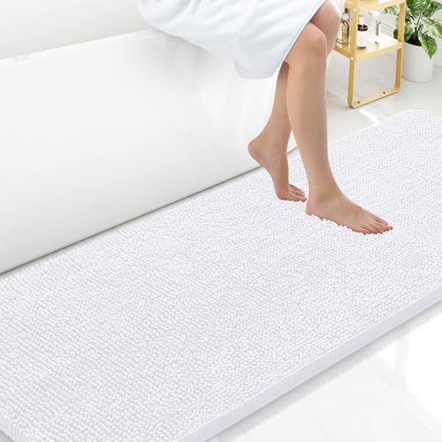 Arotive Bathroom Rugs 70x24, Extra Soft Absorbent Shaggy Chenille Bath Rugs, Machine Washable Rubber Backing Non-Slip Bath Mats for Bathroom Floor Tub and Shower, Home Decor Accessories, White - color: White, size: 70" X 24"