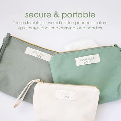 Pearhead Mommy and Baby Things Pouch Set, Canvas Zipper Organizer Bags for Diaper Bag and Travel, Cosmetic and Makeup Bag for Mom - color: Baby Travel Pouch Set