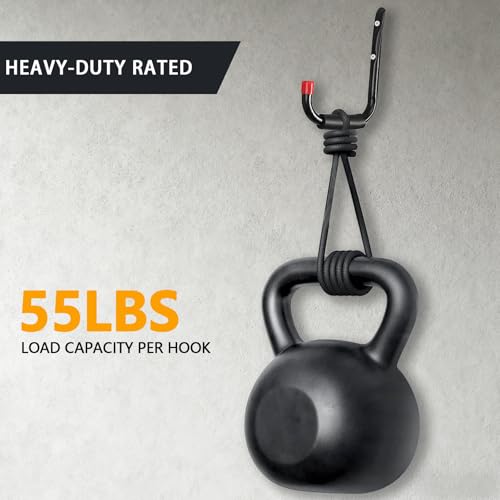 6 Pack Garage Hooks Heavy Duty with EVA Pads and Rubber End Caps, 9.48inch Steel Kayak Storage Hooks for Hanging Bikes, Ladders, Folding Chairs and Garden Tools