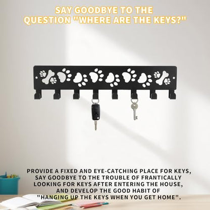 Lyreh Keychain Wall Mount, Metal Wall Mount Hanger Rack with 8 Hooks Dog Paw & Bones Design Animal Leather Belt Rack for Entrance Corridor Kitchen Decoration - style: Paw prints