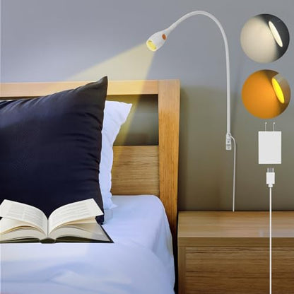 Wall Mounted Reading Light, Minimalist Headboard Mount Book Light, Dimmable LED with Lamp Head Switch Reading Lamp, USB-C Powered, CRI 95+ (4000K + Amber Nightlight) -White - color: White