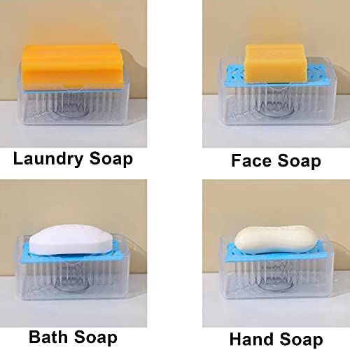 ZINC WEALD Foaming Soap Box, Automatic Soap Dish with Rollers, 2 in 1 Multifunctional Soap Holder for Shower, Bathroom, Kitchen, Blue, Gray