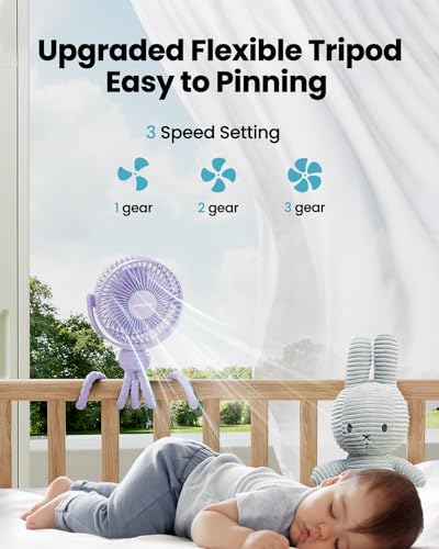 Gaiatop Mini Electric Fan with 360 Rotation, 5.5mm Gaps, Rechargeable Battery, 3 Speeds, Purple - color: purple