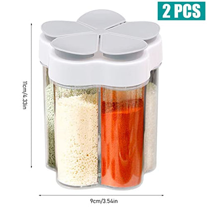 2 PCS Travel Spice Jars, 5-in-1 Seasoning Containers, Clear Plastic Condiment Bottle for Camping, Hiking, BBQ, Picnic