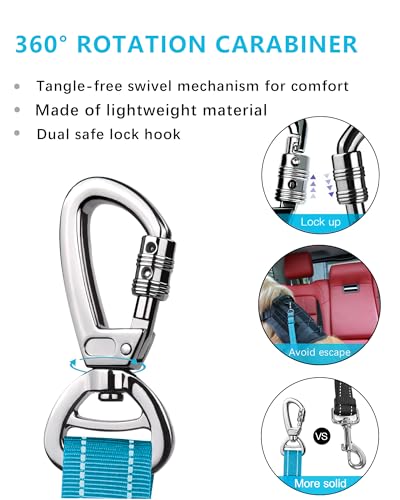 AUBELL Dog Seat Belt for Car,2 Pack Set 3-in-1 Adjustable Reflective Bungee Heavy Duty Dog Car Harness Tether with Clip Hook Latch & Buckle,Swivel Zinc Alloy Carabiner,Black+Blue - color: Set Black+Blue