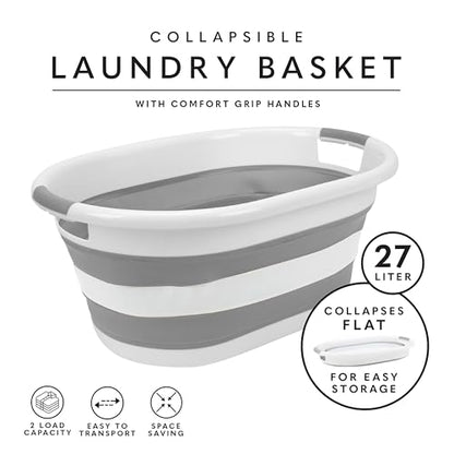 Laundry 360 Collapsible Laundry Basket | Portable | Space Saver Storage | 27 Liter Capacity | Store Under the Bed or Closet | Good for Kids | Dorm | Bedroom | Large | White/Grey - size: 1 Pack White 27L