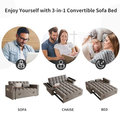 65" Foldable RV Love Seat Sofa, Modern Velvet Pull Out Couch with Table Board and UAB, Convertible Love Seat Sofa Bed with Adjustable Back and Pillow for Living Room, Small Spaces(Dark Gray, 2 Seat) - color: Dark Gray, size: 2 Seat