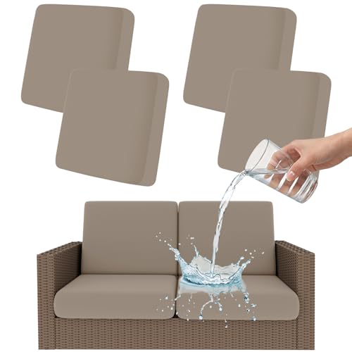 Smiry Waterproof Patio Cushion Covers, Stretch Outdoor Couch Slipcovers Replacement Washable Furniture Protector Sofa Chair Seat Cover for Dogs and Pets (4 Pcs, Taupe) - color: Taupe, size: 4PCS